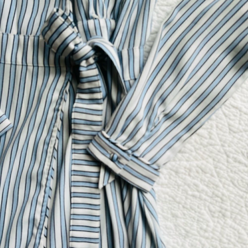 Time And True Maxi Wrap White Blue Stripe Dress sz M - Picture 5 of 7
